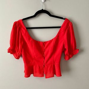 Leche Red Button Crop Top